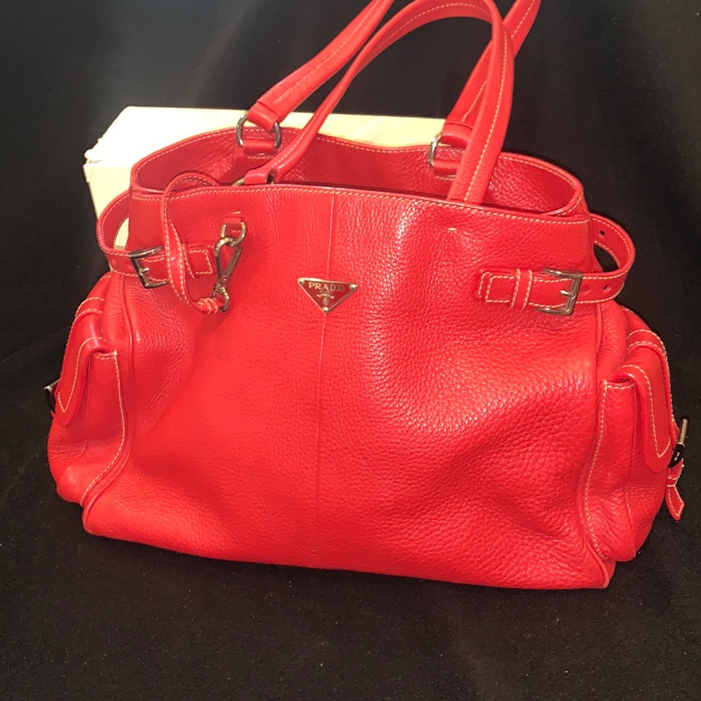 Red Prada Leather Handbag with Coin Purse and Dustbag